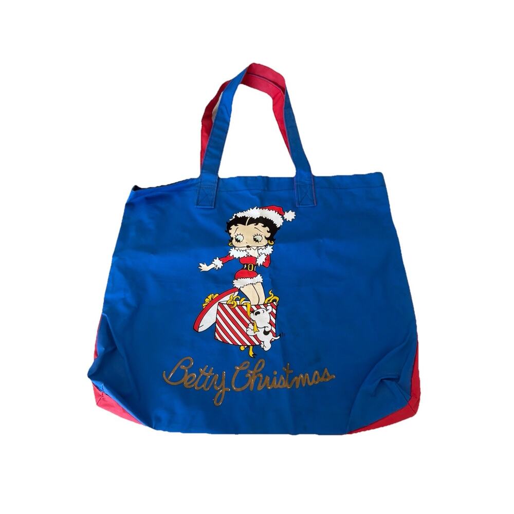 Vintage 90's Blue & Red Betty Boop w/santa hat Christmas Tote Bag 1994 - Picture 1 of 12